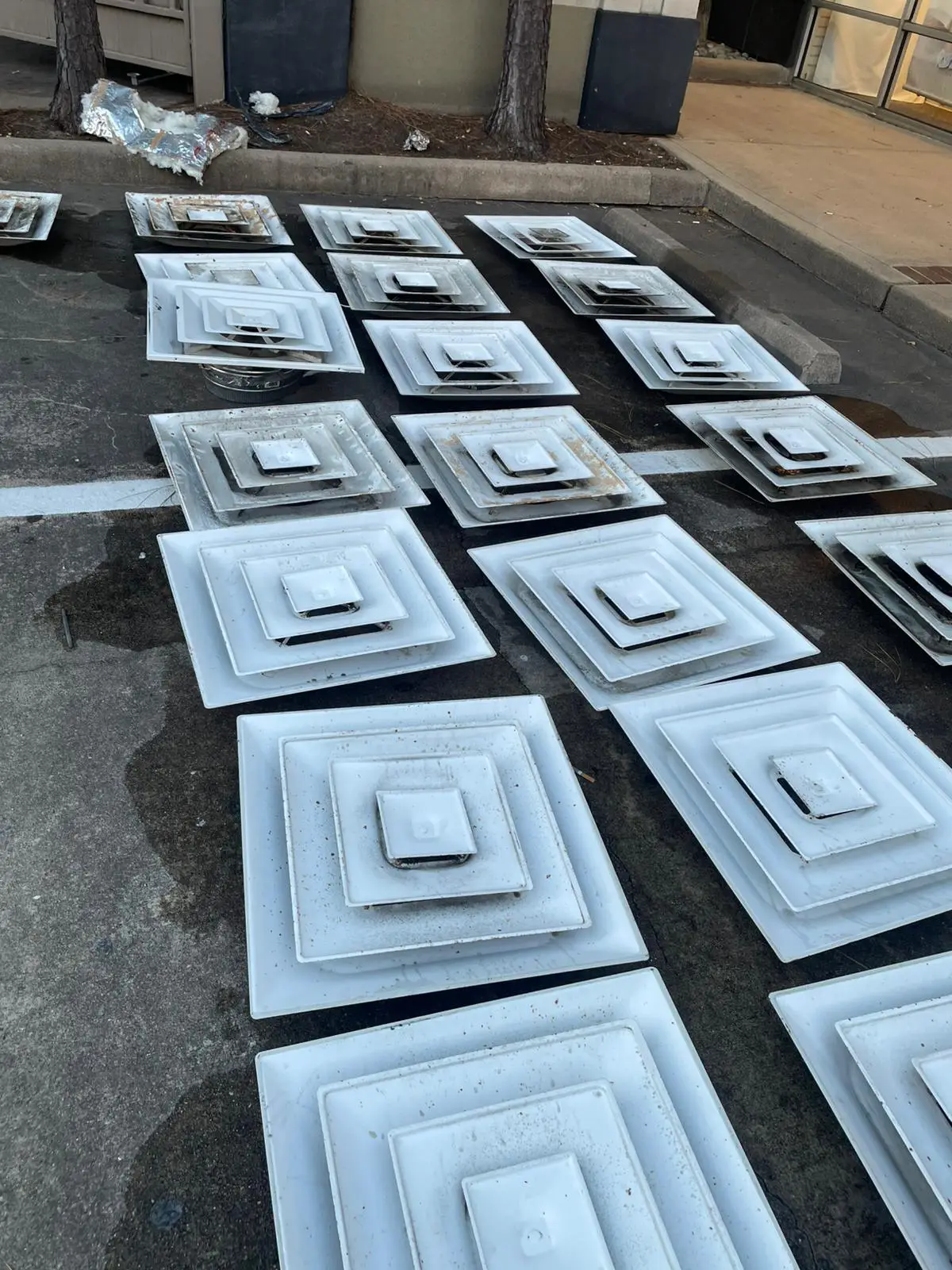 Dirty ceiling diffusers removed from David's Bridal before cleaning