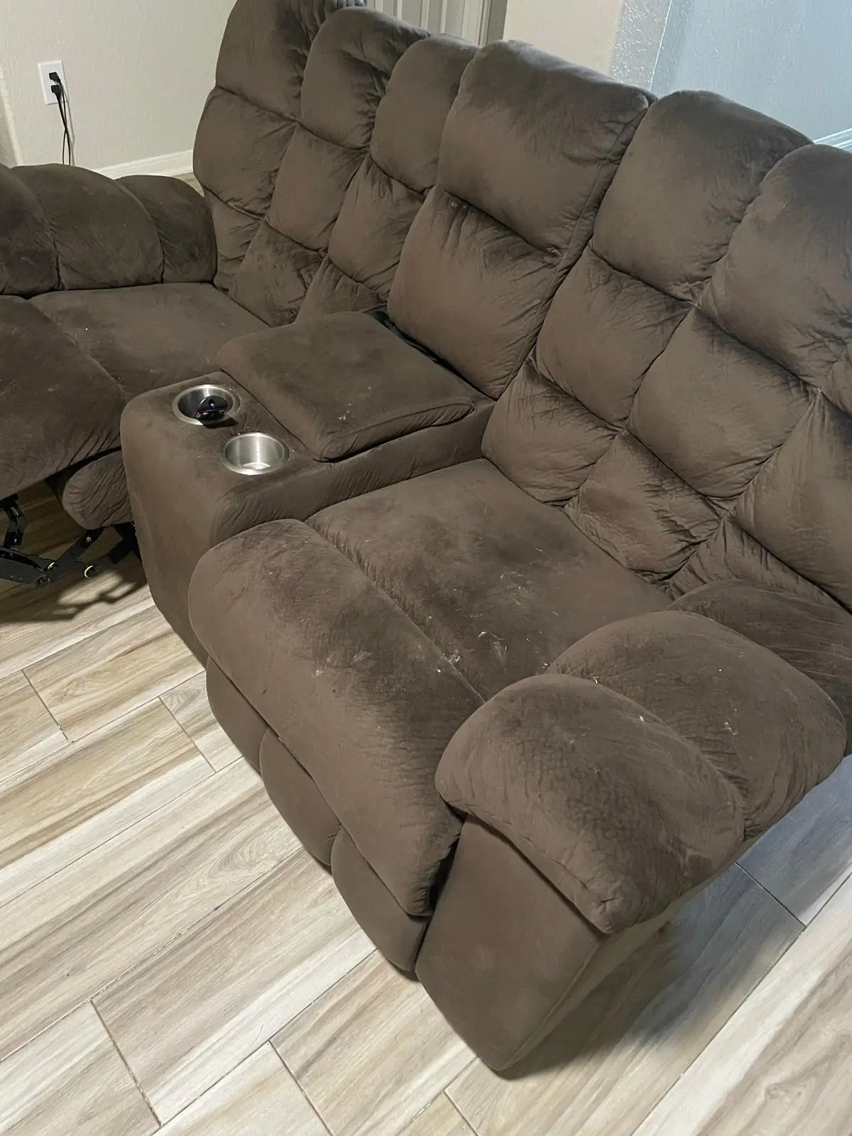 Upholstery extraction cleaning around the console and cupholders, Katy TX 77449