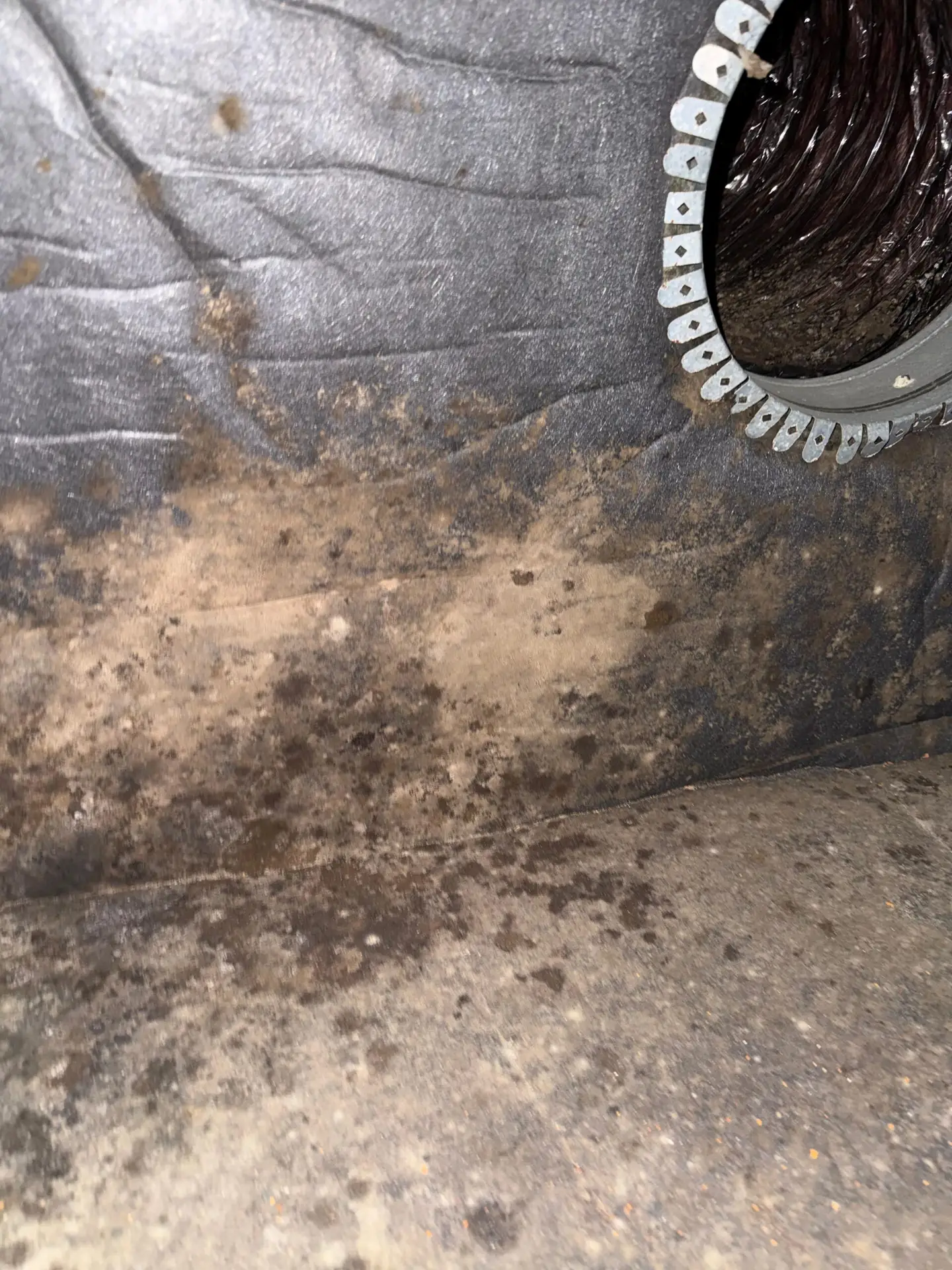 Mid-process view showing partially cleaned air duct surface during professional cleaning service in Magnolia TX