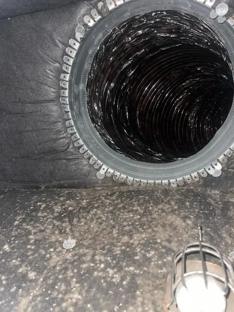 Flex duct run after cleaning and antimicrobial treatment in Bellaire, TX