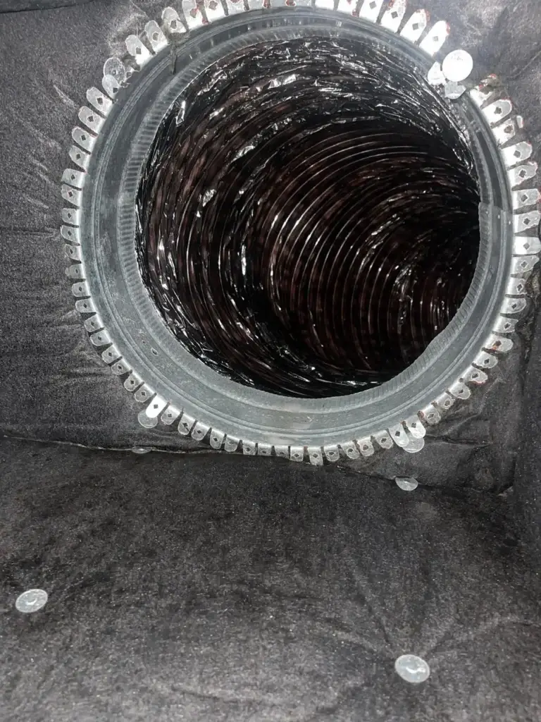 Treated flex duct takeoff after antimicrobial application in Bellaire, TX