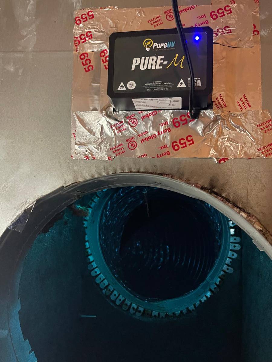 PureUV air purifier light installed at the air handler in a Houston 77025 home