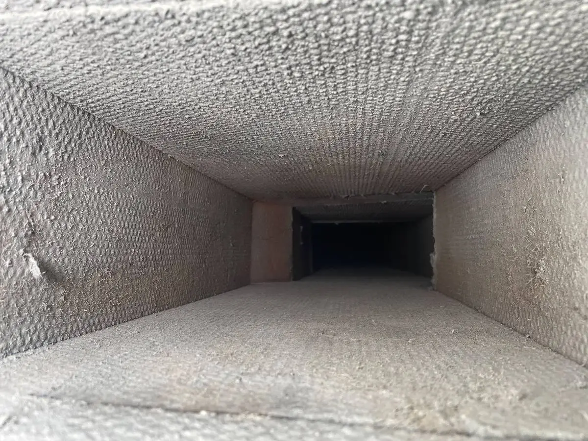 Ductboard trunk line after air duct cleaning in Montrose, Houston 77006